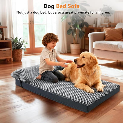 KISYYO Premium Orthopedic Dog Bed with Removable Pillow and Washable Cover – Extra Large Kennel Mat, Non-Slip Base & Plush Support for Pets, Grey (47" L x 29" W x 3.5" Th)
