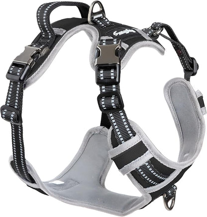 DogTraxs - Step-in Dog Harness - for Large Dogs - Soft Padding & Reflective Trim - Adjustable No Pull Through Design - Control Handle - Top & Front Clip Durable - Black