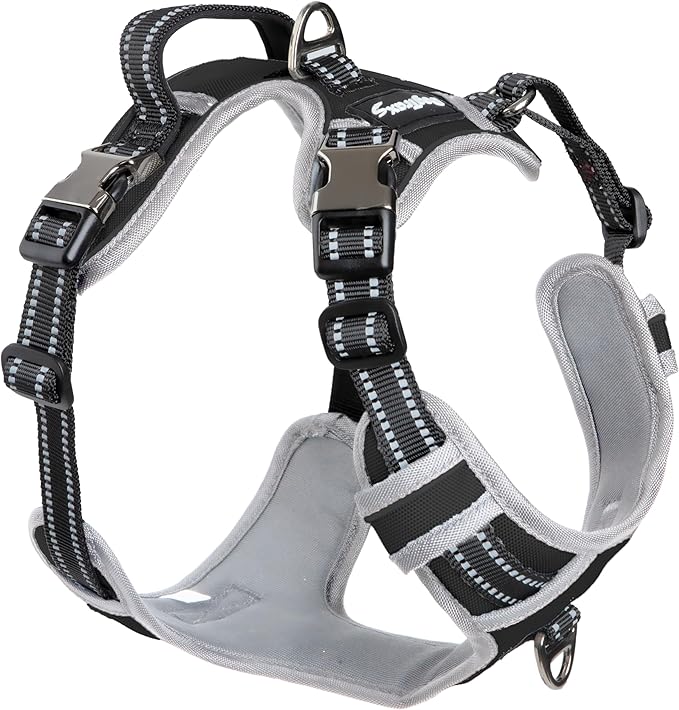 DogTraxs - Step-in Dog Harness - for Extra Large Dogs - Soft Padding & Reflective Trim - Adjustable No Pull Through Design - Control Handle - Top & Front Clip Durable - Black