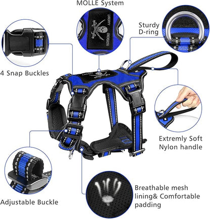 WINSEE All-in-One Reflective Dog Harness, Collar & Leash Set, No Pull with Adjustable Buckles, X-Large, Dark Blue