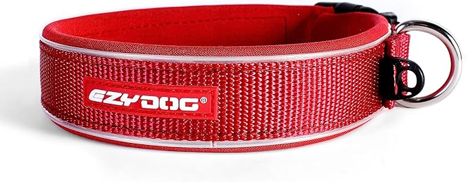 EzyDog Neo Dog Collar - Waterproof & Reflective Dog Collar with Soft Padded Neoprene for Comfort & Durable Nylon – Features Quick Release Buckle and Built-in ID Clip (Large, Red)