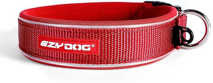 EzyDog Neo Dog Collar - Waterproof & Reflective Dog Collar with Soft Padded Neoprene for Comfort & Durable Nylon – Features Quick Release Buckle and Built-in ID Clip (Large, Red)