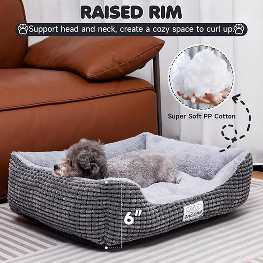 Baodan Small Dog & Cat Bed - Extra Soft, Washable, Non-Skid, Calming for Puppy & Kitten, Grey, 20 inches