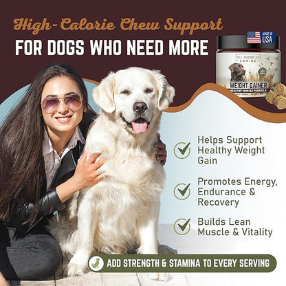 Dog Weight Gainer Chews – High Calorie Dog Food Supplement for Rapid Weight Gain, Mass, and Recovery – Appetite Stimulant – 60 Chews