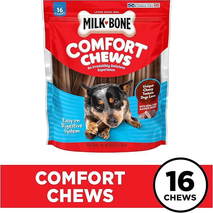 Milk-Bone Comfort Chews, Dog Treats with Unique Chewy Texture and Real Beef, 16 Chews
