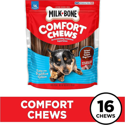 Milk-Bone Comfort Chews, Dog Treats with Unique Chewy Texture and Real Beef, 16 Chews