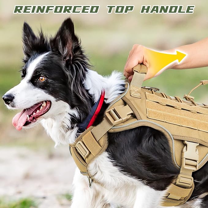 WINGOIN Tactical Dog Harness for Medium Dogs, Heavy Duty No Pull Dog Harness with Handle, Adjustable Reflective Military K9 Pet Vest for Pitbull, Female, Male, Walking, Training, Hunting, Khaki (M)