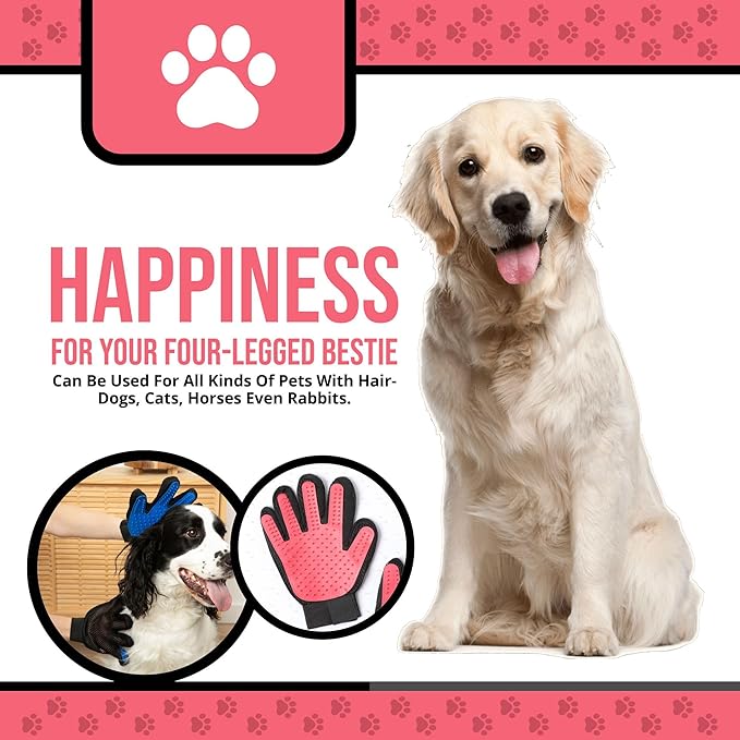 Pet Grooming Gloves – 1 Pair – Deshedding & Bath Massage Mitts for Dogs & Cats – Choose from 5 Colors – Adjustable, Reusable & Easy to Clean (Pink)