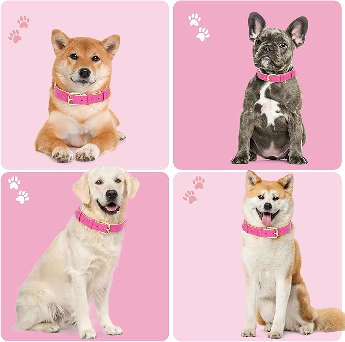 Leather Dog Collar for Small Medium Large Dogs, Soft Padded Dog Leather Collar with Heavy Duty Gold Buckle, Durable & Comfortable for Medium Dogs Daily Walking (Hot Pink, M)