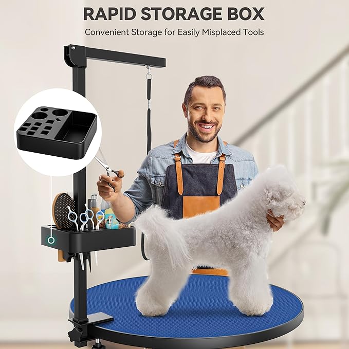 YITAHOME 24" Electric Lift Dog Grooming Table, Rotating Desktop Grooming Table for Dogs at Home, Adjustable Overhead Arm & Tools Organizer Pet Grooming Station for Small Dogs Cats, Blue