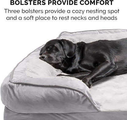 Furhaven Orthopedic Dog Bed for Medium/Small Dogs w/ Removable Bolsters & Washable Cover, For Dogs Up to 35 lbs - Plush & Velvet Waves Perfect Comfort Sofa - Granite Gray, Medium