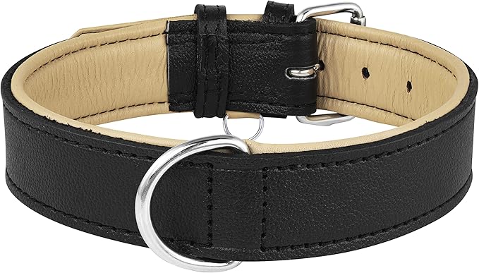 Riparo Leather Dog Collar - Heavy Duty Wide Dog Collar for Small, Medium, Large and Extra Large Dogs with Dog Tag Holder (L: 1.5" Wide for 17"-21" Neck, Black)