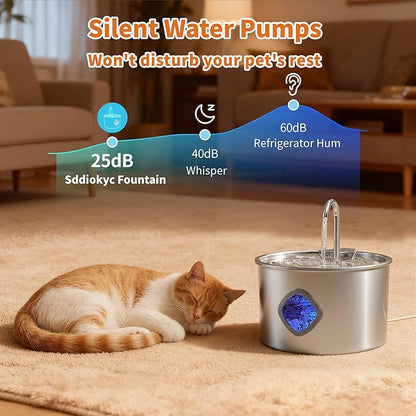 Cat Water Fountain Stainless Steel: 108oz/3.2L Cat Fountain for Drinking - Pet Water Fountains for Cats Indoor - Dog Water Bowl Dispenser - Pets Feeding & Watering Supplies - for Small Animals