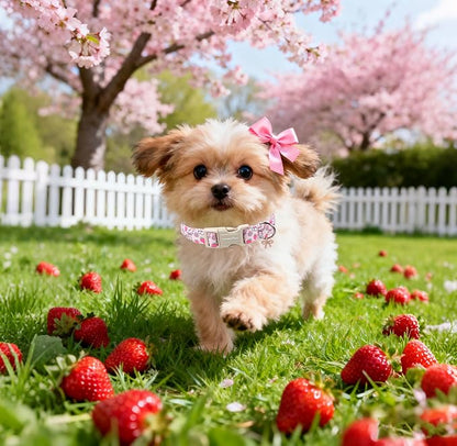 Lionet Paws Spring Dog Collar- Cute Strawberry Pink Dogs Collar with Plastic Buckle and Bowtie Pendant,Dog Collar for Medium Dogs