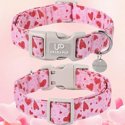 UP URARA PUP Valentine’s Day Dog Collar, Pink Heart Dog Collar with Quick Release, Valentine’s Day Gift Pet Collar for Puppy Girl Boy Dogs, Wedding Dog Collar