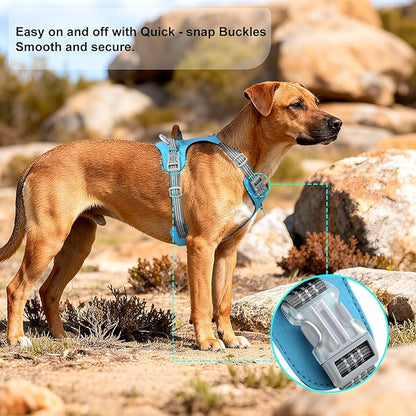 ApakBak No Pull Dog Harness – Adjustable Reflective Nylon Vest for Small Medium Large Dogs, Escape Proof Training Harness with Leather Control Handle, Lightweight Aluminum Hardware (Cyan, S)