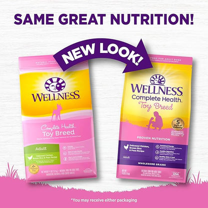 Wellness Complete Health Dry Dog Food for Small Dogs, Toy Breed, Wholesome Grains, Natural, Chicken, Brown Rice, & Peas Recipe, 4-Pound Bag