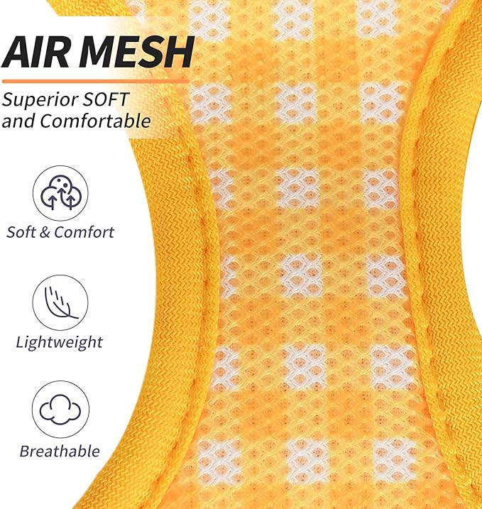 AIITLE Breathable Mesh Dog Vest Harness, No Pull Escape Proof Vest Harnesses with Reflective Bands, Adjustable Plaid Pet Outdoor Harnesses for Small and Medium Dogs Yellow M