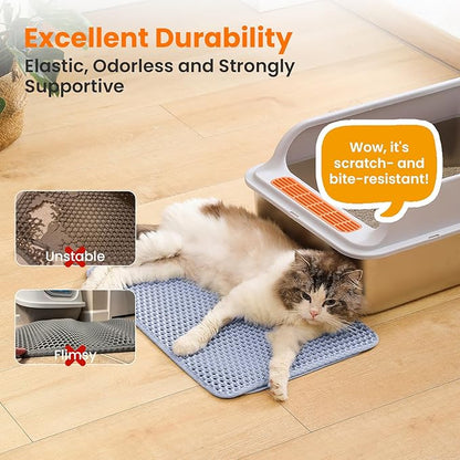 Petinstinct Small Cat Litter Mat, 20x14’’ Double Layer Honeycomb Cat Litter Box Mat, Non Slip Waterproof Urine Proof Litter Trapping Mat for Floor, Kitty Litter Pad, Indoor Pet Supplies, Blue