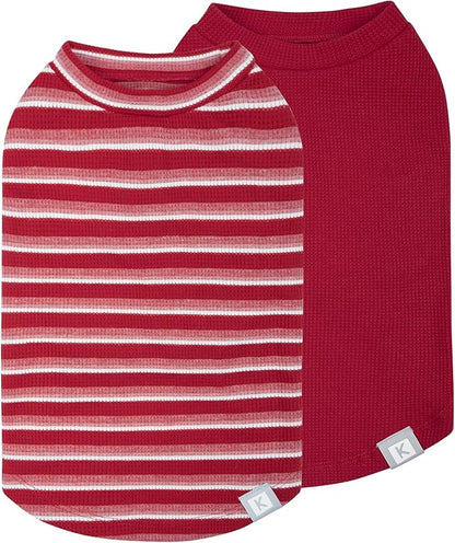 KYEESE 2Pack Waffle Dog Shirts for Small Dogs Stretchy T-Shirts Lightweight Tank Top Sleeveless Striped Vest Breathable Pet Tee, X-Large, Red+Striped