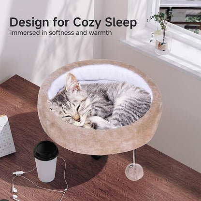 Chumajor Cat Desk Bed - 360° Rotating & Adjustable, Supports 44 lbs, Soft Faux Fur with Dual-Sided Reversible Mat, Modern Indoor Cat Nest Furniture for Office Desks and Game Tables, Island Table
