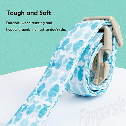 Faygarsle Fish Pattern Dog Collar, Adjustable with Buckle, Blue and White, Summer Design for Small Medium Large Dogs S