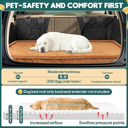 Dog Car Bed, Non-Slip Backseat Extender Pet Mat, Removable Washable Dog Bed for SUVs, Sedans & Trucks, Anti-Slip Travel Bed for Dogs, Easy Clean & Scratch-Proof & Comfort Brown（56"x28.7"
