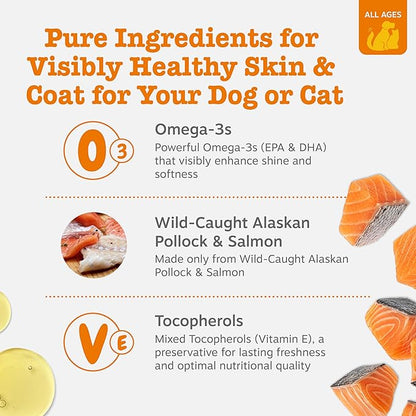 Zesty Paws Wild Alaskan Omega-3 Blend Pollock + Salmon Oil for Dogs and Cats- Skin and Coat Support, Omega 3 Supplement for Pets, 32oz