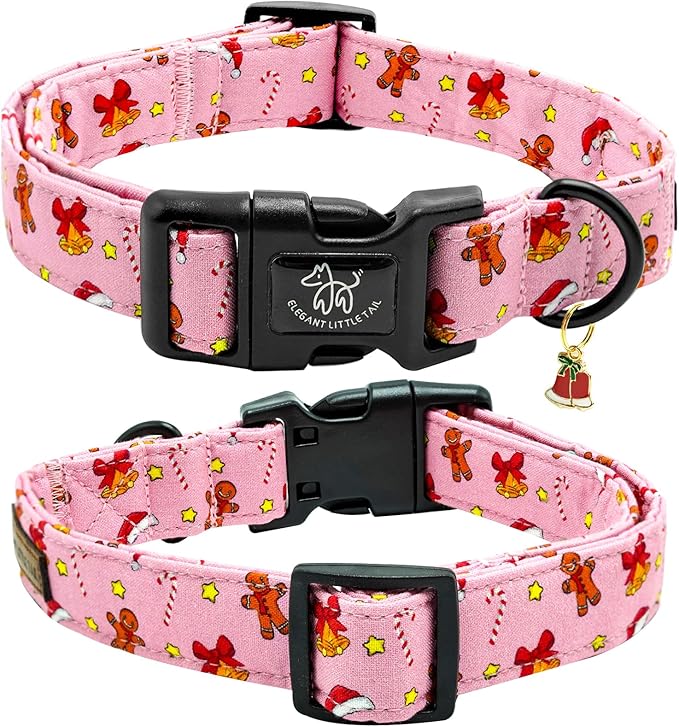 Elegant little tail Christmas Dog Collar, Pet Collar Cotton Soft Gingerbread Man Winter Dog Collars Holiday with Quick Release Buckle Pet Puppy Collar for Small Puppy