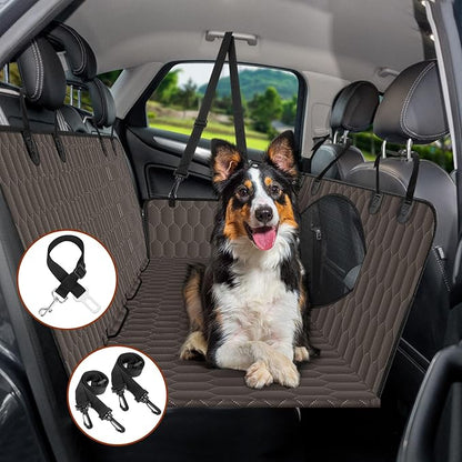 NECKORY Waterproof Dog Car Seat Cover - Scratch Proof Nonslip Back Seat Hammock with Mesh Window & Storage Pocket for SUVs/Trucks/Sedans-S, Brown/Black