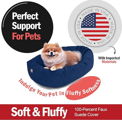 Majestic Pet 24 Inch Suede Calming Dog Bed Washable 24x19x7 (Inch) – Cozy Soft Round Donut Dog Bed with Spine Support for Dogs to Rest Their Head - Pet Bed Small – Navy (2025)