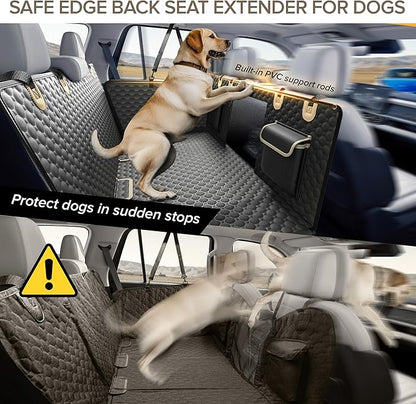 Back Seat Extender for Dogs, PVC Rods Support and Hard Bottom Car Seat Cover for Dogs, Heavy Duty Dog Car Seat Cover for Back Seat, Dog Hammock for Car, Waterproof Pet Bed For Car, SUV, Truck