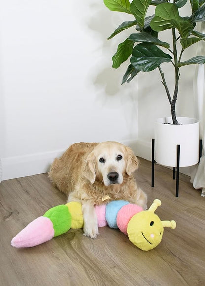 Flourish Pets 3 in 1 Multi-Layer Chew Toy for Active Dogs | Non-Toxic BPA Free Double Stitched Soft Fabric Exterior Dog Toys | Long-Lasting Dog Plush Toys - Small Catterpillar (20″)