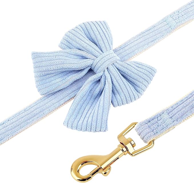 Didog Dog Collar and Leash Set with Bowtie, Girl Dog Collars Metal Buckle Adjustable for Small Medium Dogs(Blue, S)
