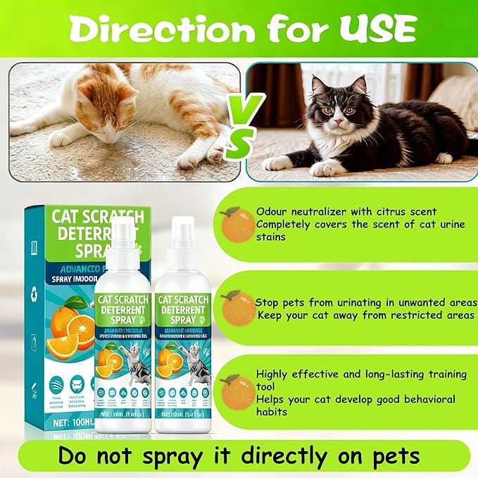 KODASNY Cat Deterrent Spray, Natural Non-Toxic Cat Repellent Spray, Indoor & Outdoor Pet Training Cat Anti-Scratch Spray for Furniture, Carpet, Sofas, Curtain Protection, No Trace Formula (200 ML)