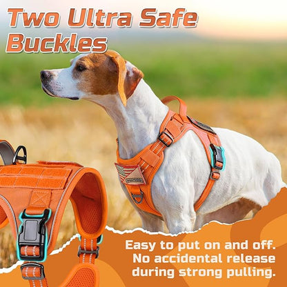 rabbitgoo Tactical Dog Harness Medium Sized Dog, No Pull Military Service Vest with Handle & Molle, Easy Control for Training Walking, Adjustable Reflective Straps, Orange, M