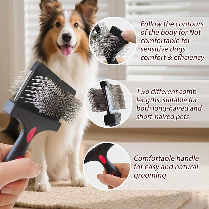 Double Sided Dual Flex Pet Slicker Brush - Professional Grooming Tool for Dogs & Cats, Stainless Steel Pins, Comfort Grip, Removes Tangles, Knots & Undercoat