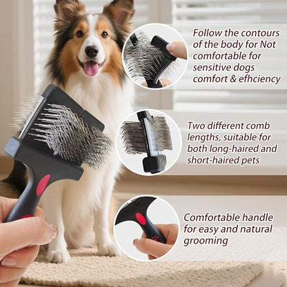 Double Sided Dual Flex Pet Slicker Brush - Professional Grooming Tool for Dogs & Cats, Stainless Steel Pins, Comfort Grip, Removes Tangles, Knots & Undercoat