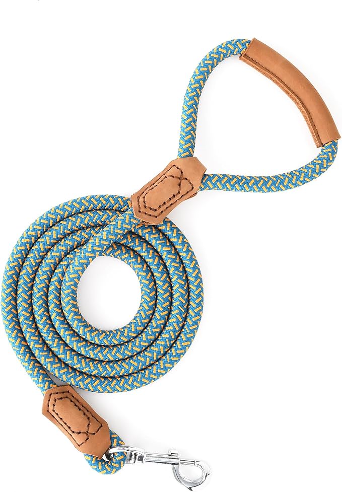 Mile High Life Leather Dog Leash, Heavy Duty Strong Genuine Leather Handle Rope Leash Soft and Comfortable for Small Medium Large Dogs (Peacock Blue, 60 Inch)