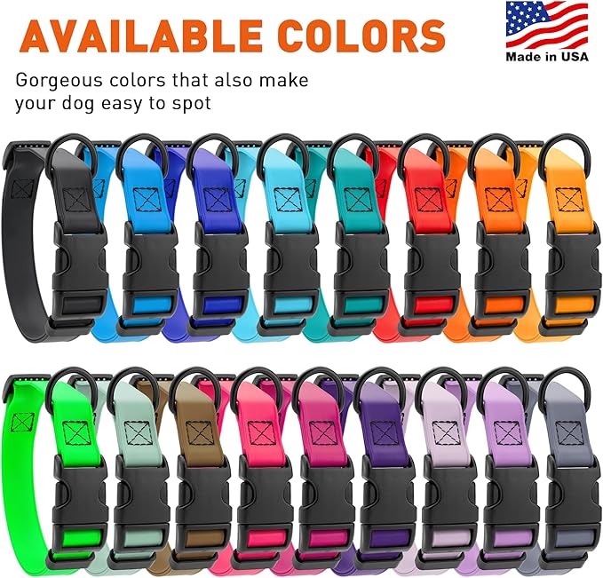Dogline Biothane Waterproof Dog Collar with Quick Release Buckle Strong Coated Nylon Webbing with Odor- Proof for Easy Care Easy to Clean Fits Small Medium Large Dogs, Lime Green 3/4" W 12-19" L
