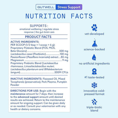 Native Pet GutWell Stress Support - Dog Anxiety Relief & Calming Treats - Tasty Food Topper for Dog Stress and Anxiety Relief - Support Gut-Brain Axis with Triple-biotic Blend & Magnesium - 60 Scoops