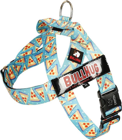 BULLHUG Adjustable Dog Harness– No Pull, No Choke – for English Bulldogs, French Bulldogs, Pugs & Broad-Chested Breeds – Easy, Safe Walks (Pizza, Small)