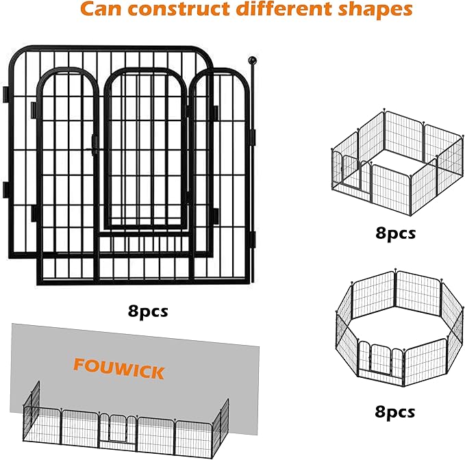 FOUWICK Dog Playpen Designed for Puppies/Small Dogs, Expandable Dog Pen for Indoor, 24 inch 8 Panels.Perfect Dog Pen for Camping, Yard, RV, Garden Fence, Black