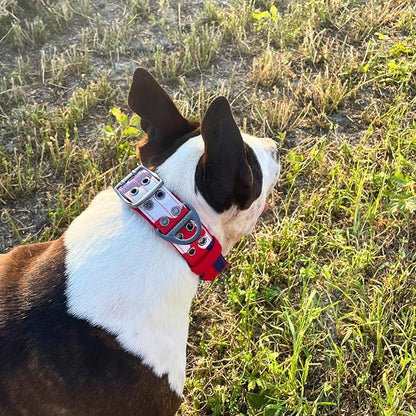 ADITYNA Heavy Duty Dog Collar for Extra-Large Dogs - Camo Red Blue Collar with Handle for Training, and Walking - Wide, Tactical, Soft Neoprene Padded