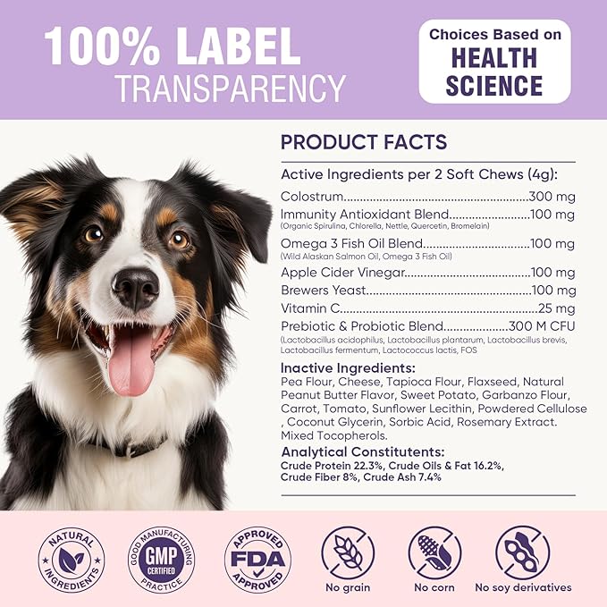 Dog Allergy Chews 200ct - Dog Allergy and Itching Skin Relief Anti Itch Aller Immune Bites for Dogs licking Paws Treatment Relief Itchy Chew Probiotics Vitamins for Skin and Coat - Peanut Butter