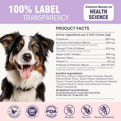 Dog Allergy Chews 200ct - Dog Allergy and Itching Skin Relief Anti Itch Aller Immune Bites for Dogs licking Paws Treatment Relief Itchy Chew Probiotics Vitamins for Skin and Coat - Peanut Butter
