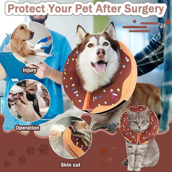Recovery Donut Collar for Dogs & Cat,Inflatable Dog Cone Collar Alternative After Surgery,Soft Dog Cone for Large Medium Small Pet, Adjustable Pet Neck Donut(Brown,X-Large)