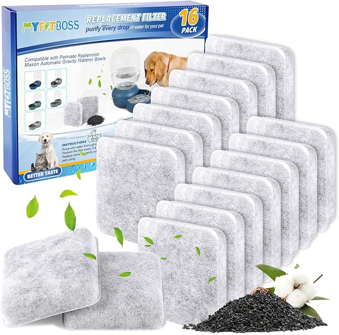 MyfatBOSS Dog Water Filter Replacement, Pet Fountain Filter Replacement Compatible with Petmate Replendish Mason Pet Water Fountain, Filter for Dog Water Dispenser -16 PACK