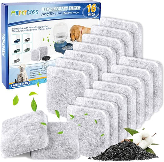 MyfatBOSS Dog Water Filter Replacement, Pet Fountain Filter Replacement Compatible with Petmate Replendish Mason Pet Water Fountain, Filter for Dog Water Dispenser -16 PACK