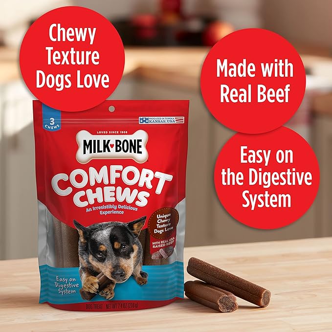Milk-Bone Comfort Chews, Dog Treats with Unique Chewy Texture and Real Beef, 16 Chews